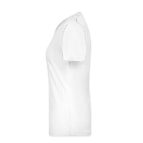 Hvid polyester T-shirt til damer med korte �rmer.