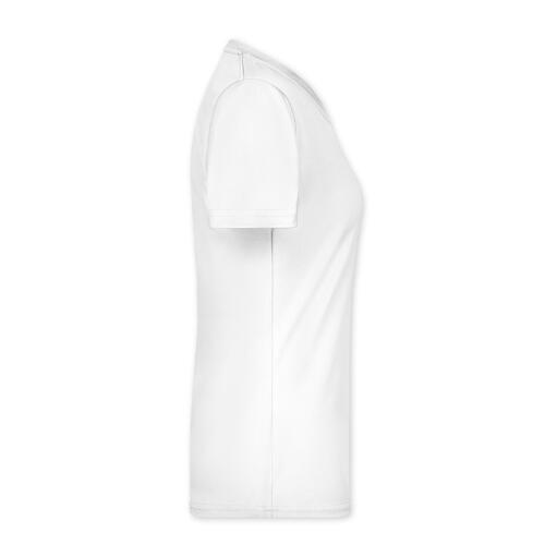 Hvid polyester T-shirt til damer med korte �rmer.