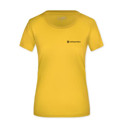 Gul polyester T-shirt til damer med korte �rmer.