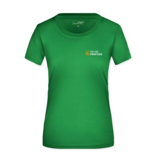 Grn dame-T-shirt i funktionelt materiale med korte rmer.