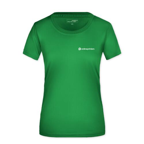 Gr�n dame-T-shirt i funktionelt materiale med korte �rmer.