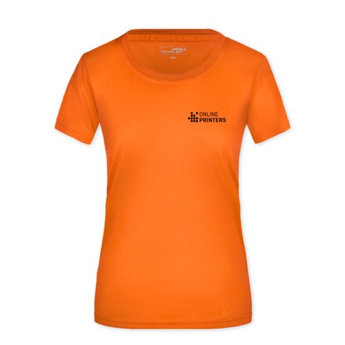 Orange polyester T-shirt til damer med korte rmer.