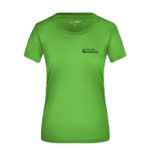 blegrn polyester T-shirt til damer med korte rmer.