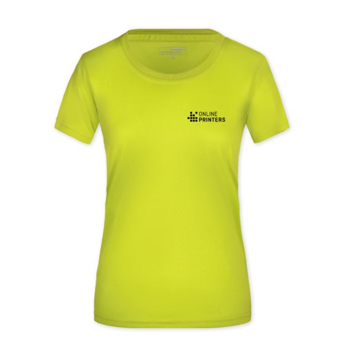 Neongul polyester T-shirt til damer med korte rmer.