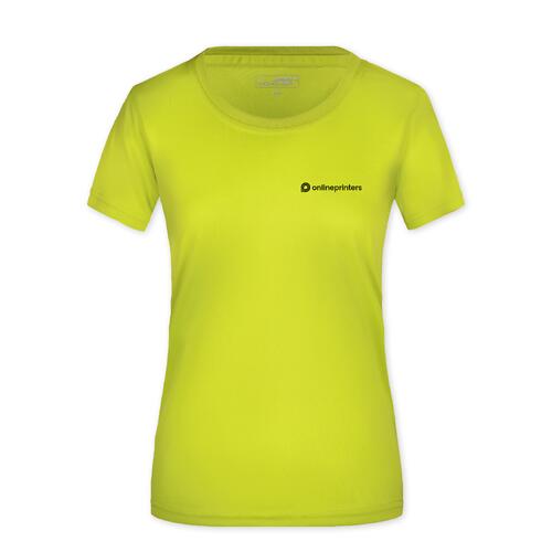 Neongul polyester T-shirt til damer med korte �rmer.