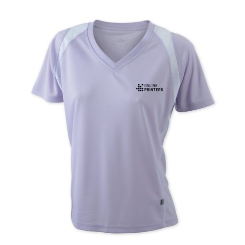 Lilla dame lbe T-shirt i polyester med V-hals og korte rmer.