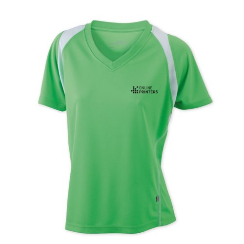 Sporty lbe-T-shirt til damer med V-udskring og korte rmer.