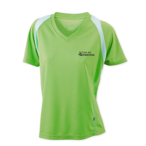 Sporty lbe-T-shirt til damer med V-udskring og korte rmer.