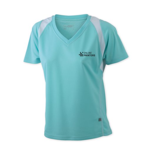 Mintgrn polyester lbe-T-shirt til damer med V-hals.