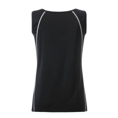 Sort og hvid polyester sportstop til damer.