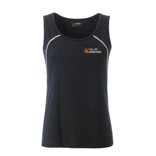 Sportstop til damer fremstillet af ndbart materiale med racerback-design.
