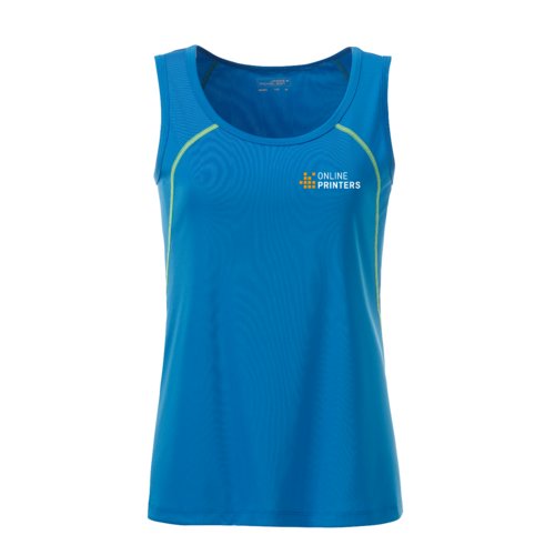 Bl og neongul polyester sports tanktop til damer.