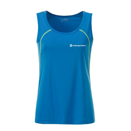 Bl� og neongul polyester sports tanktop til damer.