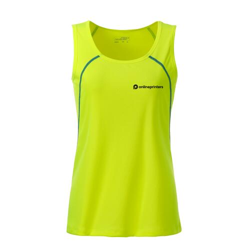 Neongul/bl� polyester tanktop til damer.