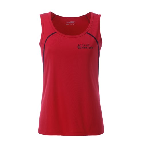 Rd polyestertanktop til damer med sporty snit.