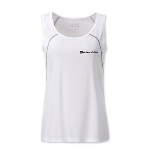 Hvid polyester tanktop til kvinder med s�lvfarvede detaljer.