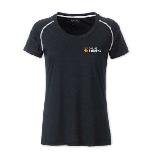 Mrk sports-T-shirt i stof til damer med korte rmer.