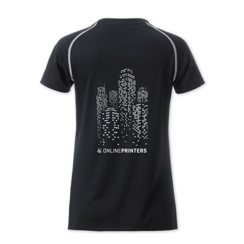 Sort og hvid polyester sport T-shirt til damer.