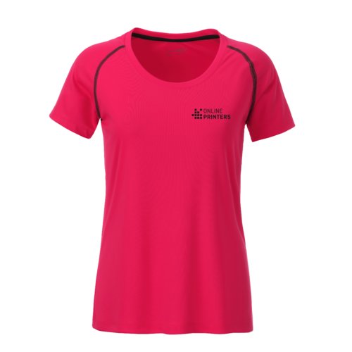Neon pink/gr polyester T-shirt til damer med korte rmer.