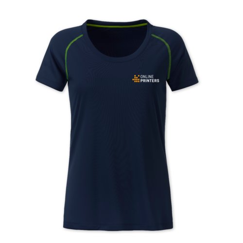 Marinebl/neongul dame-T-shirt i polyester.