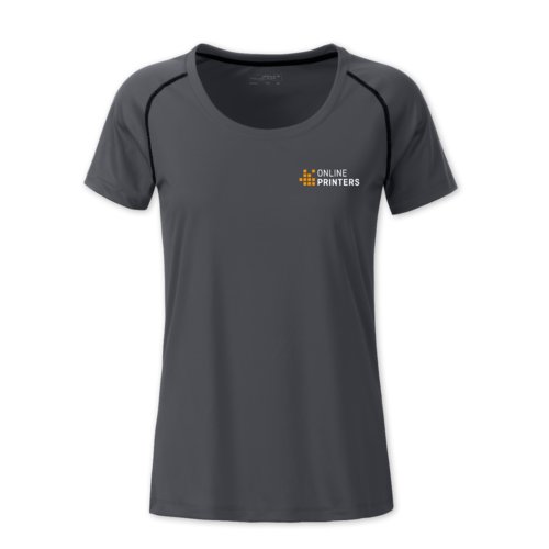 Mrkegr polyester T-shirt til damer med korte rmer.