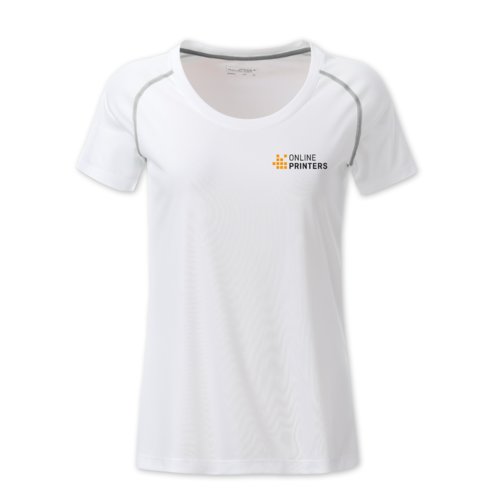 Hvid polyester T-shirt til damer med korte rmer.