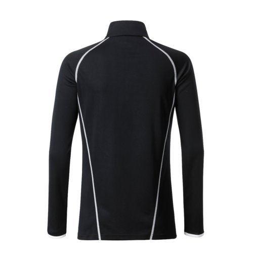 Sort og hvid polyester langrmet skjorte til damer.