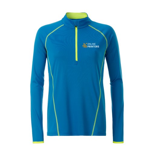 Bl og neongul polyester langrmet trje med kort lynls.