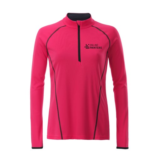 Pink polyester langrmet trje med lynls til damer.