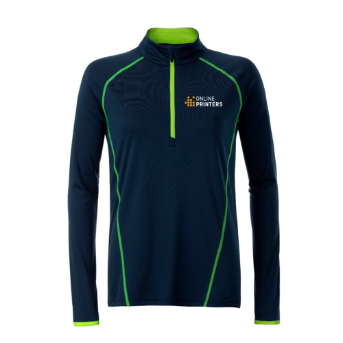 Navy polyester langrmet skjorte med lynls.