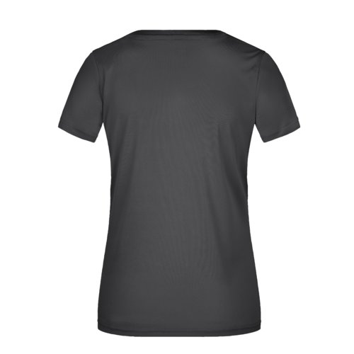 Sort polyester T-shirt med V-hals og korte rmer.