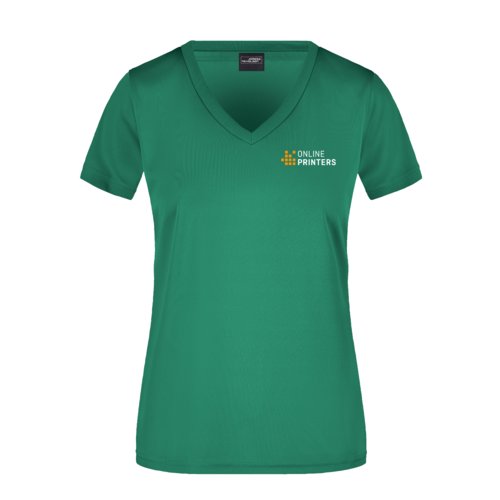 Grn dame funktions T-shirt med V-hals og korte rmer.