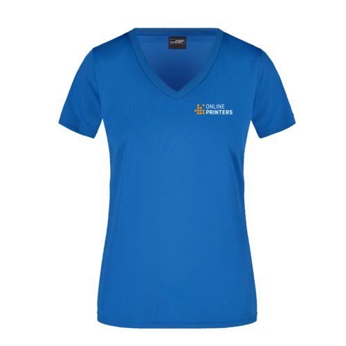 Kongebl polyester T-shirt til damer med V-hals og korte rmer.