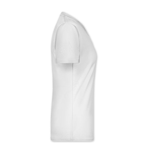 Hvid polyester dame T-shirt med V-hals.
