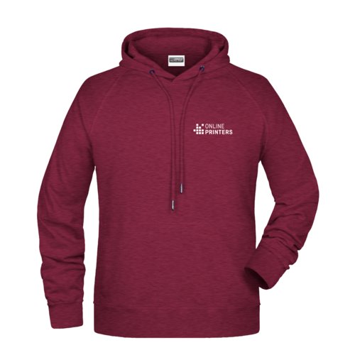 Burgunderfarvet bomulds-polyester herrehoodie med htte og snre.