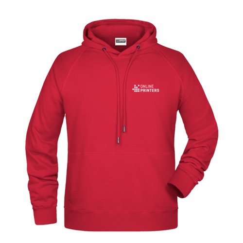 Rd bomulds-polyester httetrje til mnd med snre.
