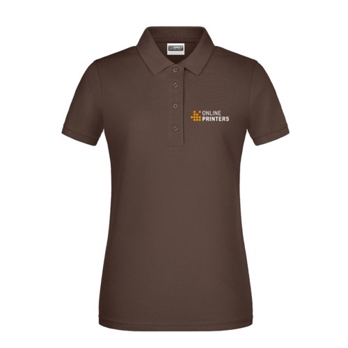 Brun bomulds polo shirt til damer med kort knaplukning.