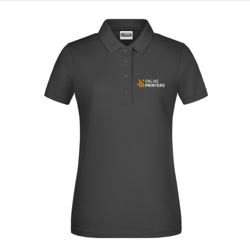Sort bomulds polo shirt til damer med kort knapstolpe.