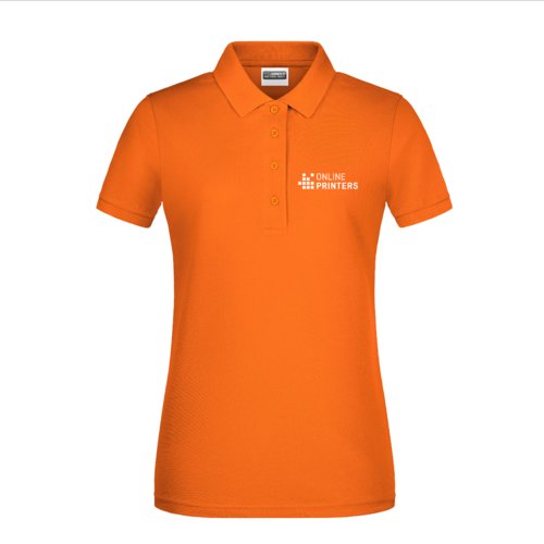 Orange dame polo shirt i bomuld med kort knapstolpe.