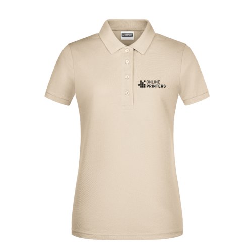 Beige bomuldspoloshirt til damer med kort knapstolpe.