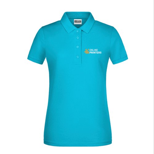Turkis bomulds polo shirt til damer med knaplukning.