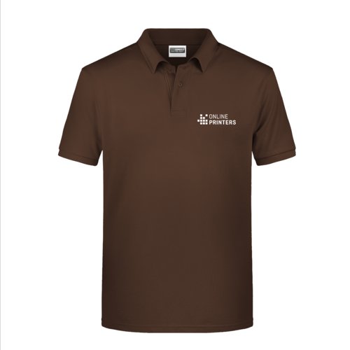 Brun bomulds polo shirt til mnd med kort knapstolpe.