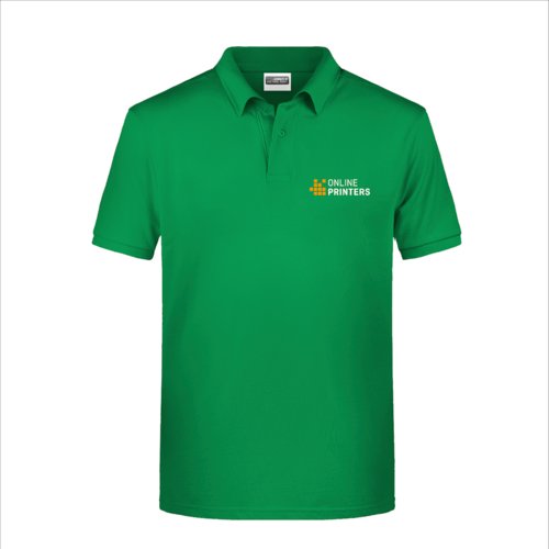 Grn stof polo shirt til mnd med kort knaplukning.