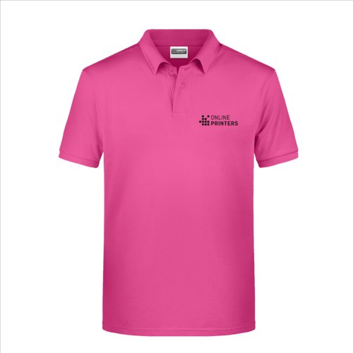 Pink bomulds polo shirt til mnd med kort knapstolpe.