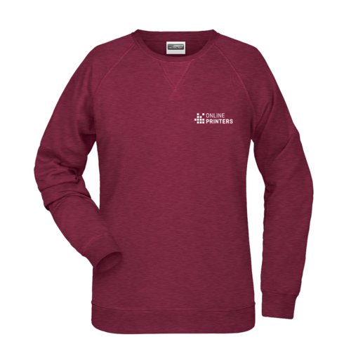 Burgunderfarvet dame sweatshirt i bomuldsblanding med rund hals.