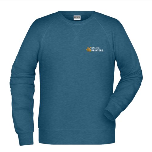 Petrolmeleret herre sweatshirt i bomuld-polyester blanding.