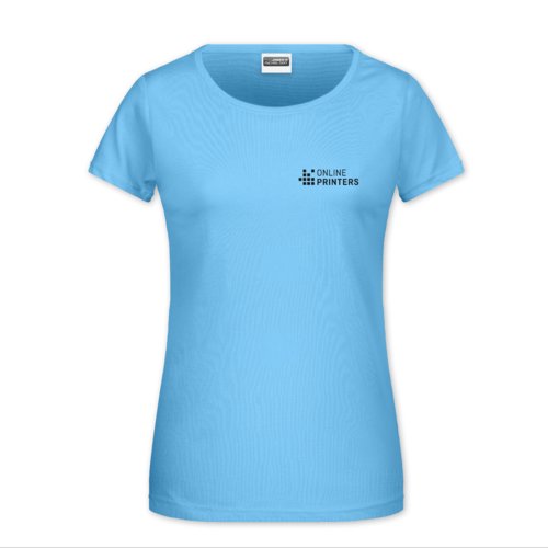 Himmelbl bomulds-T-shirt til damer med rund hals.