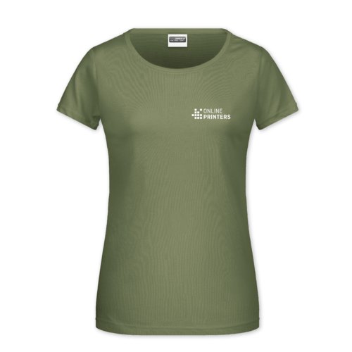 Khaki bomulds-T-shirt til damer med korte rmer.