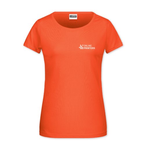 Abrikosfarvet bomulds-T-shirt til damer med korte rmer.