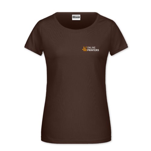 Brun bomulds-T-shirt til damer med korte rmer.